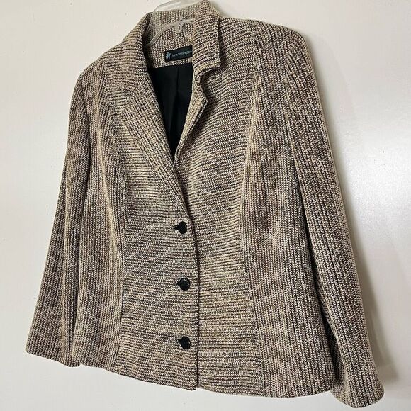Fiber Artist Lynn Yarrington Jacket Large Handwoven Chenille Collared Tan Blazer - Picture 4 of 9
